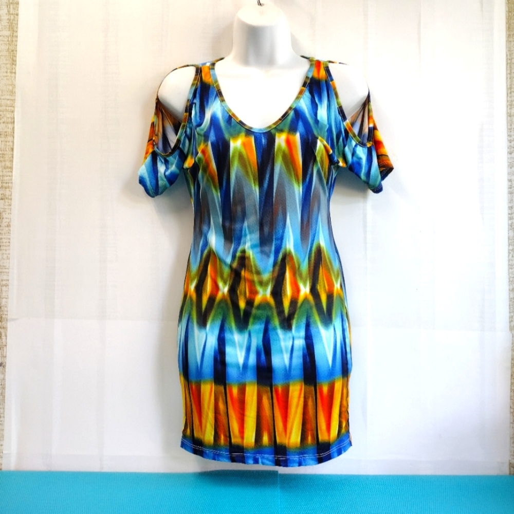 NEW Abstract Printed Women's Cold Shoulder Mini Dress S